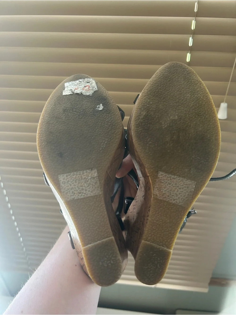 Charlotte Russe Black Patent Strappy Cork Platform Wedges
